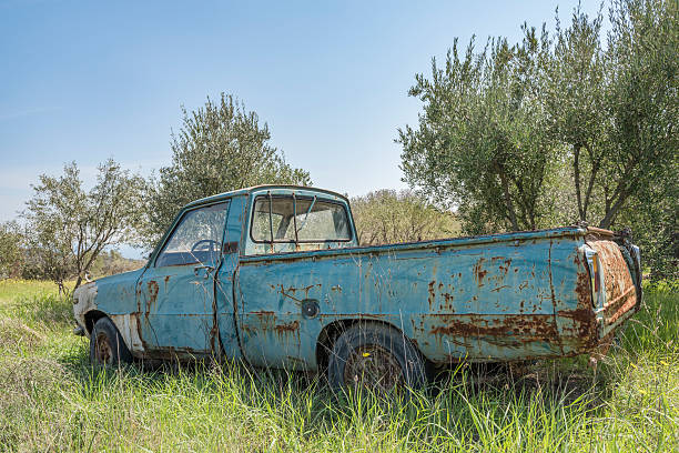 istock Old rusty truck abandoned in olive grove 543457596