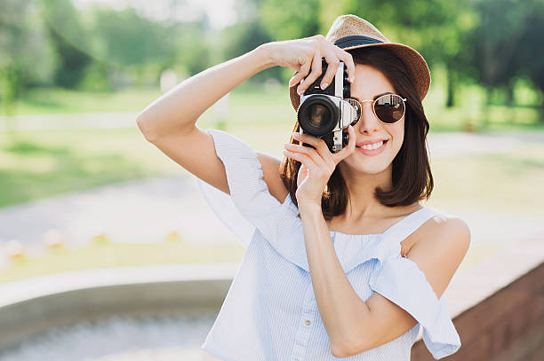 Woman traveler looking at camera