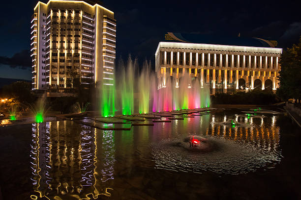 istock residential building and fountain at night 543458558