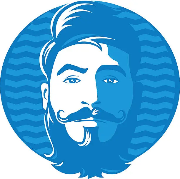 Vector illustration of Man with beard and blue background