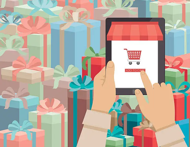 Vector illustration of Concept for Online Christmas Shopping Using A Tablet