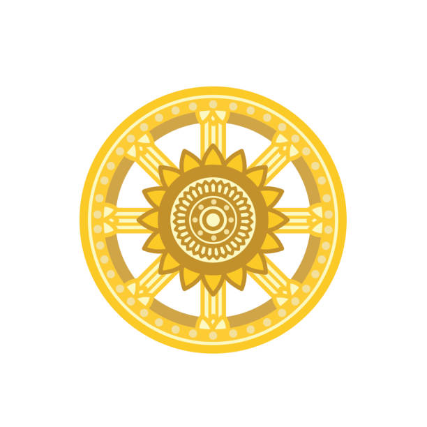 Dharma Wheel Dharmachakra Icon vector illustration. Buddhism symbol. Dharma Wheel Dharmachakra Icon vector illustration. Buddhism symbol. Isolated on white background. dharmachakra stock illustrations