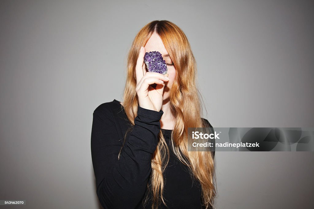 Amethyst Woman holds an Amestyst. Carl Jung Stock Photo