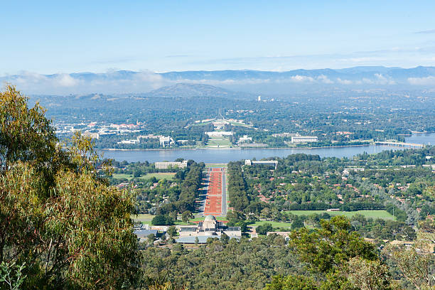 istock Canberra view from Mount Ainslie aover orange coloured Anzac PAr 543464412
