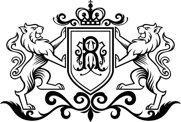Royal Lion Lion crest, heraldry lions, black color animals crest stock illustrations