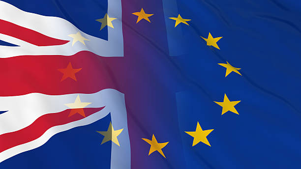 British and European Union Relations Concept - Merged Flags stock photo