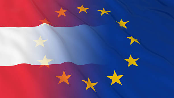 Austrian and European Union Relations Concept - Merged Flags stock photo