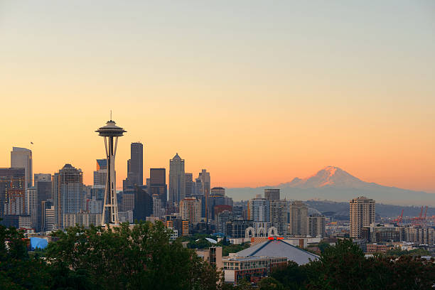 panoramę miasta seattle - seattle skyline cityscape space needle zdjęcia i obrazy z banku zdjęć