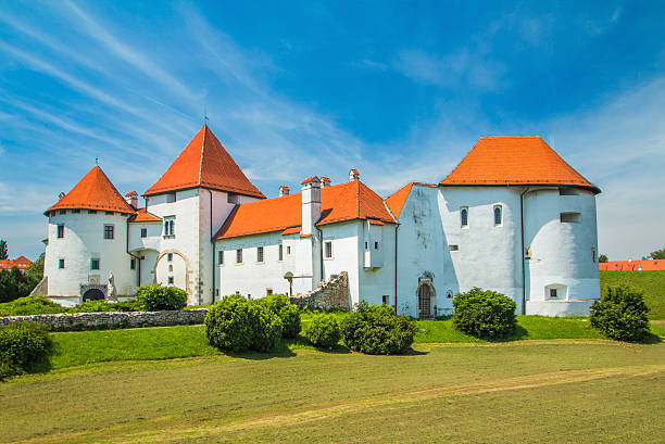 White walls and red tiles of the old town of Varazdin, Croatia. Summer 2021.
