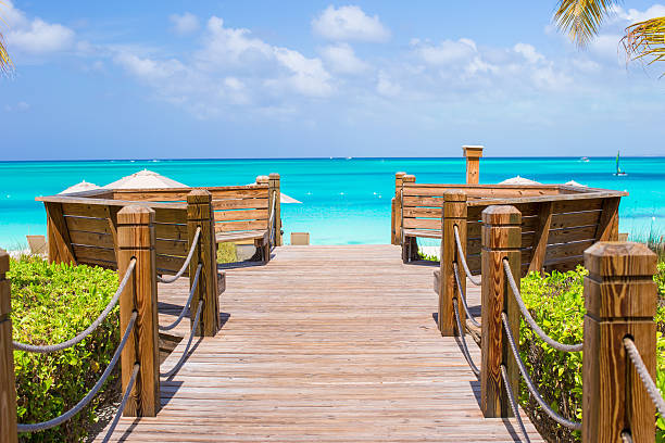 Beautiful tropical landscape view on exotic isalnd Beautiful tropical landscape on Providenciales Island in the Turks and Caicos, Caribbean providenciales stock pictures, royalty-free photos & images