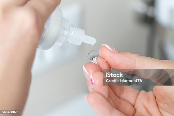 Contact Lens Case And Bottle Of Solution Closeup Stock Photo - Download Image Now - Contact Lens, Lens - Optical Instrument, Cleaning