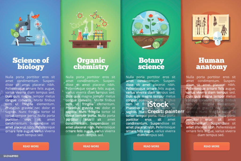 Science Programme Layout Education And Science Vertical Layout Concepts Flat Modern Style Stock ...