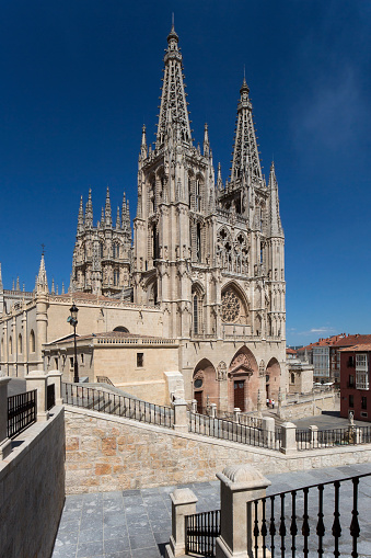 Burgos, Spain - July 18, 2012: Burgos Cathedral and the city of Burgos in the Castilla-y-Leon region of northern Spain.