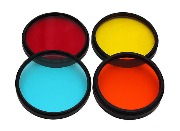 istock Old color filters isolated on white background 543471094