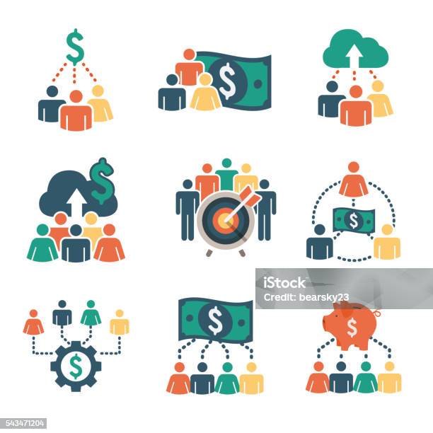 People Funding Different Online Ideas Icon Set Stock Illustration - Download Image Now - Currency, Picking Up, Business Finance and Industry