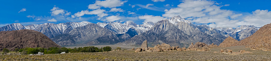 The Sierra Nevada range with Mt Whitney as seen near Lone Pine, California.