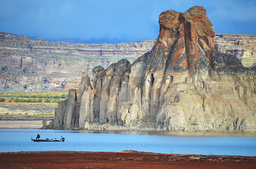 Aerial panorama view of Lake Powell near the city of Page on the border of Arizona and Utah, southwest USA.