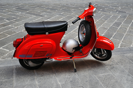 Genova, Italy - August 17, 2015: vespa primavera 125 et3 iconic Italian scooter.