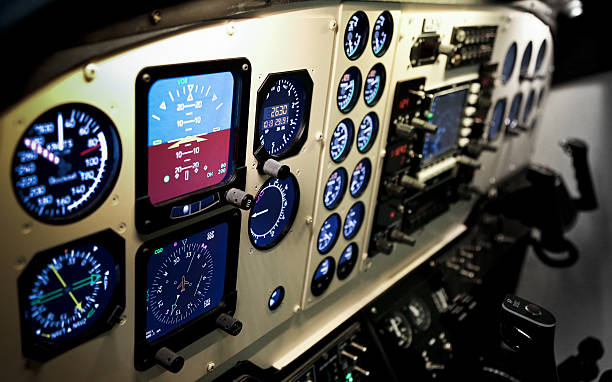 KingAir Multi Engine Prop Aircraft Instruments Panel Kingair flight instruments in cockpit. multiengine stock pictures, royalty-free photos & images