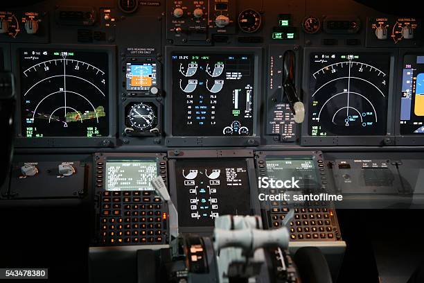 Boeing Jet Cockpit Flight Instruments Stock Photo - Download Image Now - Control Panel, Cockpit, Flight Instruments