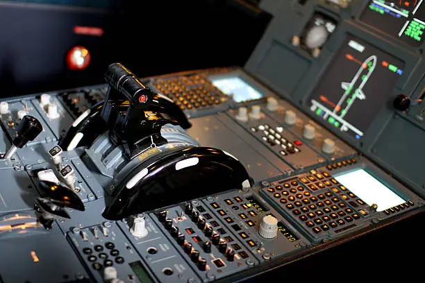 Airbus Flight simulator instruments cockpit showing flight computer and radios