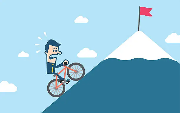 Vector illustration of Businessman riding a bike in mountain