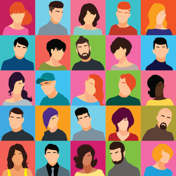 Set of female and male heads. Set of female and male heads. Male and female faces in a flat style. Female and male avatars with different hairstyles. Vector illustration. anonymous avatar stock illustrations