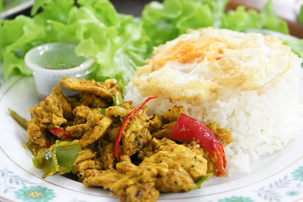 istock rice, stir fried hot and spicy curry with chicken 543479250