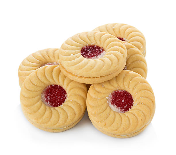 istock Sandwich biscuits with strawberry on white background 543481062