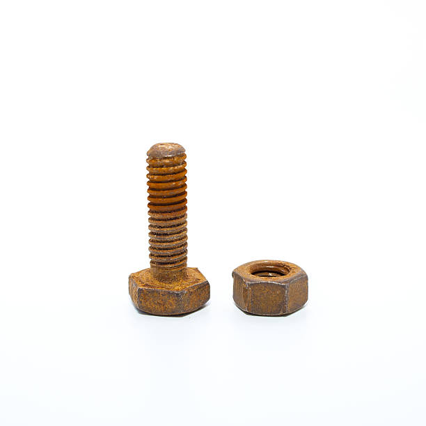istock Steel nuts and bolts isolated on white 543487896