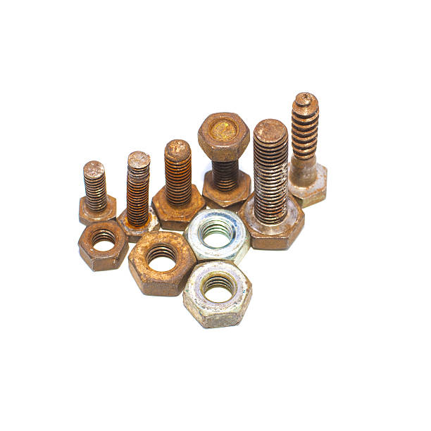 istock Steel nuts and bolts isolated on white 543488084