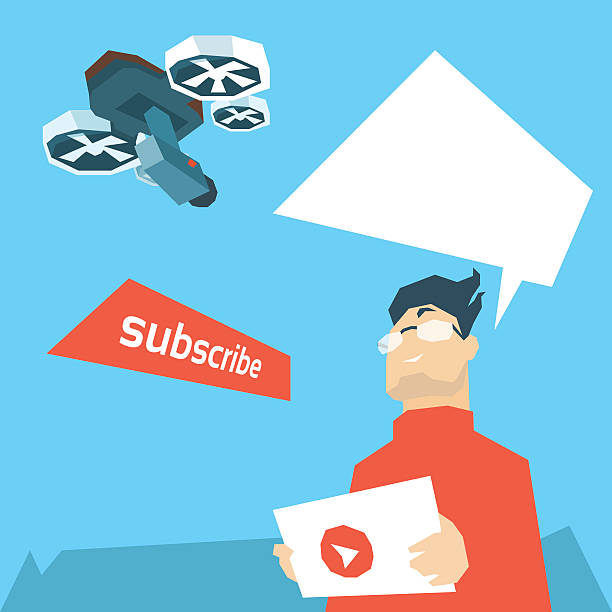 istock Man Blogger Hold Tablet Drone Flying Air Quadrocopter Video Blog 543554642