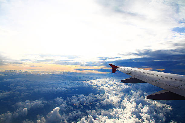 istock Skyscape with wing of plane 543561606