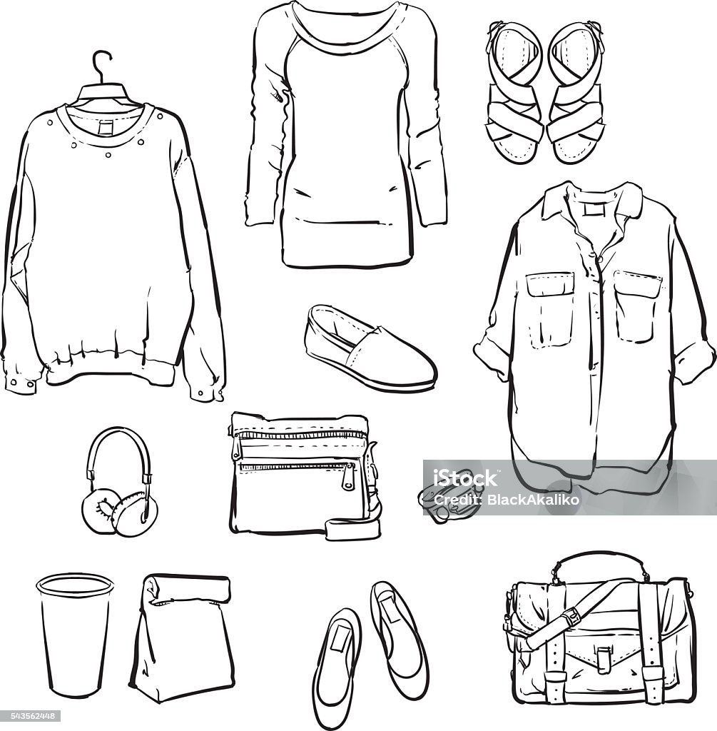 Vẽ Tay Vector Quần Áo Của Phụ Nữ Thời Trang Hình minh họa Sẵn có ...