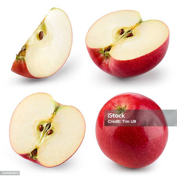 Photo libre de droit de Pomme Rouge Isolé Sur Blanc Collection Avec Un Tracé De Détourage banque d'images et plus d'images libres de droit de Pomme