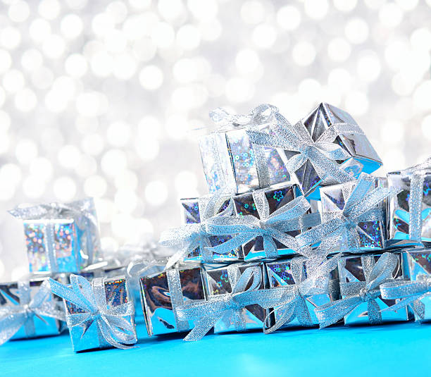 istock Silver gifts on a bokeh background 543563544