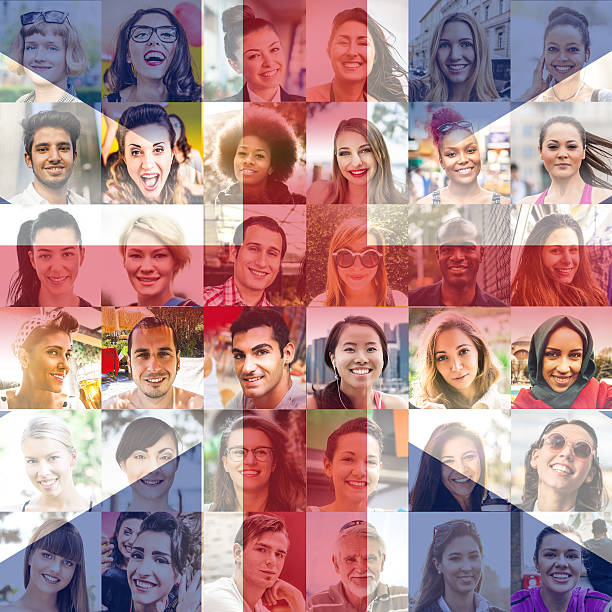 istock Multi ethnic people portraits agains UK flag 543564214
