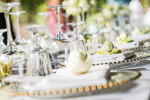 istock Elegance table set up with lotus flowers, selective focus. 543565810
