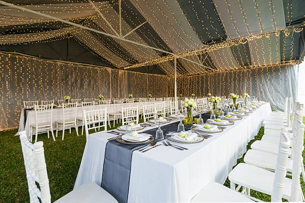 istock Elegance table set up with lotus flowers, selective focus. 543565906