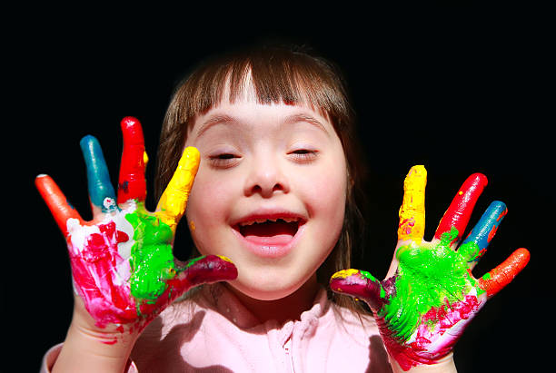 istock Cute little girl with painted hands. 543566954