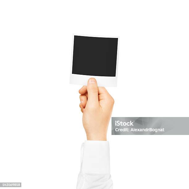 Hand Holding Blank Photo Frame Mockup Empty Old Photography Stock Photo - Download Image Now