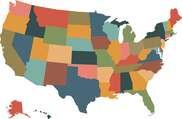 farbige politische karte von usa - washington state state map outline stock-grafiken, -clipart, -cartoons und -symbole