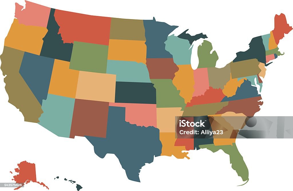 Colorido mapa político de Estados Unidos - arte vectorial de EE.UU. libre de derechos