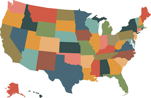 カラフルな政治米国地図 - washington state state map outline点のイラスト素材／クリップアート素材／マンガ素材／アイコン素材