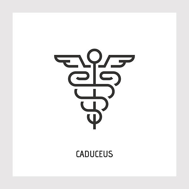 Caduceus icon. Thin line vector sign. Caduceus icon. Medicine and health care concept. Modern thin line sign. Premium quality outline pictogram. Stock vector illustration in flat design. medical symbols stock illustrations