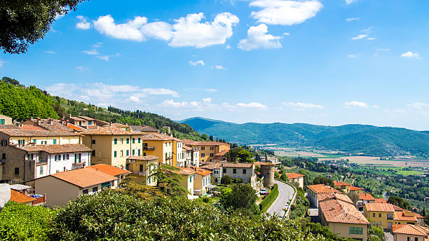 view of Cortona, medieval town in Tuscany, Italy Paoramic view of Cortona, medieval town in Tuscany, Italy cortona stock pictures, royalty-free photos & images