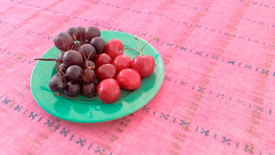 Cherries and Grapes Served in a PlateCherries and Grapes Served in a PlateCherries and Grapes Served in a Plate