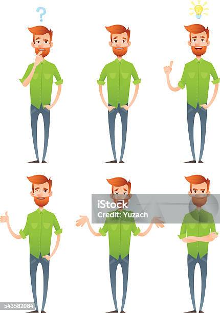 Male Hipster Characters Set With Facial Emotions Stock Illustration - Download Image Now - Individuality, Cartoon, Men