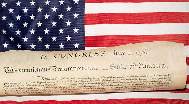 istock Declaration of independence 4th july 1776 on usa flag 543582680