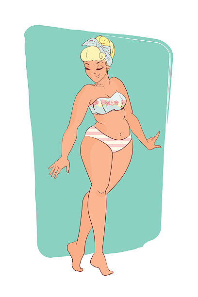 istock cartoon character. cute girl wearing bikini. retro style. blonde 543584964